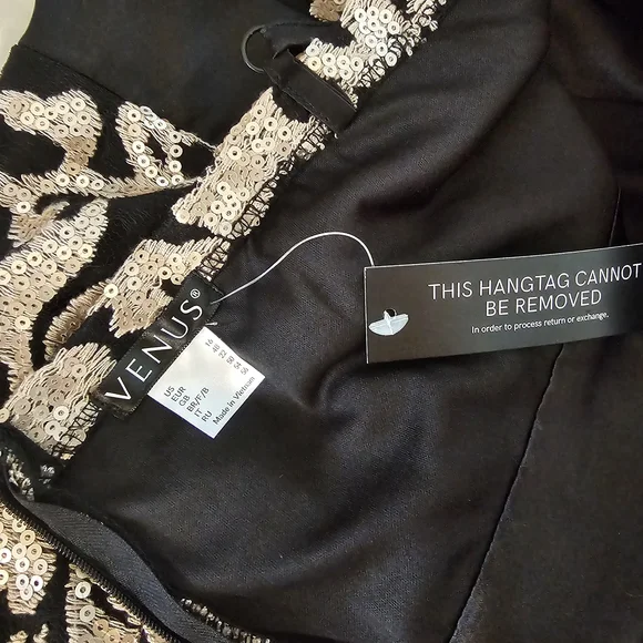 Elegant Black and Gold Lace Evening Gown By VENUS sz 16, NEW! - Picture 8 of 10